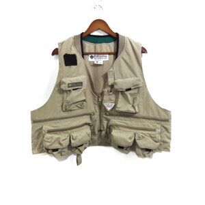 Vintage Columbia PFG Vest Mens XL Beige Fishing Tactical Utility Multi Pocket